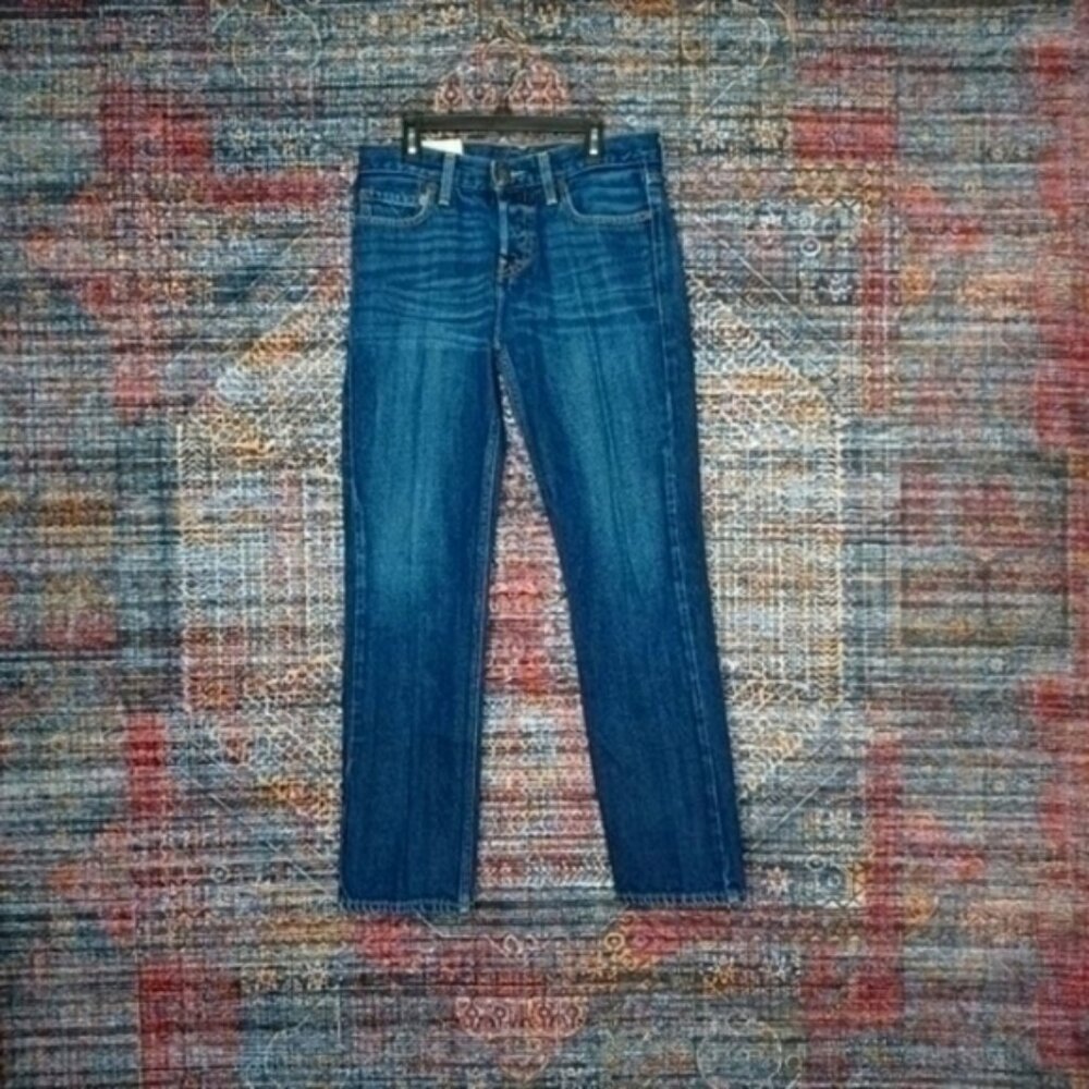 Hollister mens dark distressed slim straight buttonfly jeans 29x30 EUC